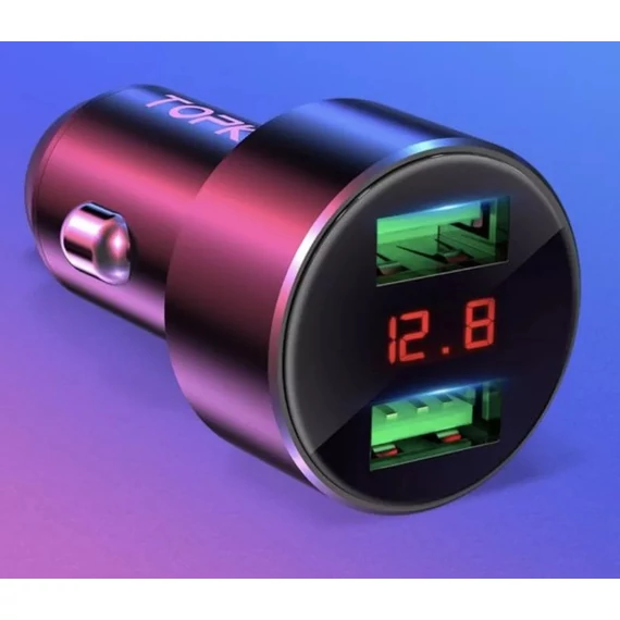 Autós szivargyújtó töltő - dupla USB - feszültségmérő - 12/24V