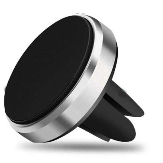 Mágneses autós telefontartó - szellőzőrácsra csíptethető - fekete/ezüst