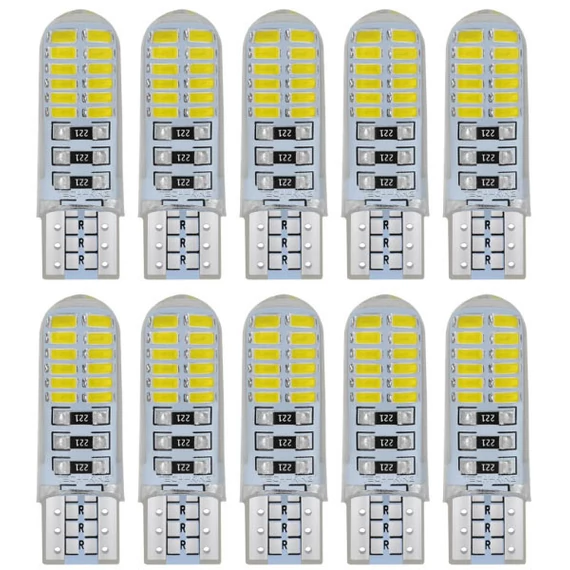 T10 LED izzó 24SMD 3024 szilikon 12V fehér 10db