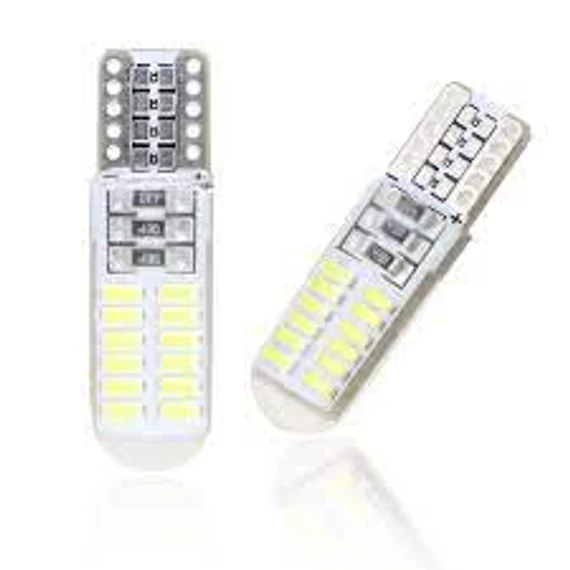 T10 LED izzó 24SMD 3024 szilikon 12V fehér 2db