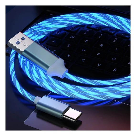 Type-C LED töltőkábel - 1.5 m - kék - világító