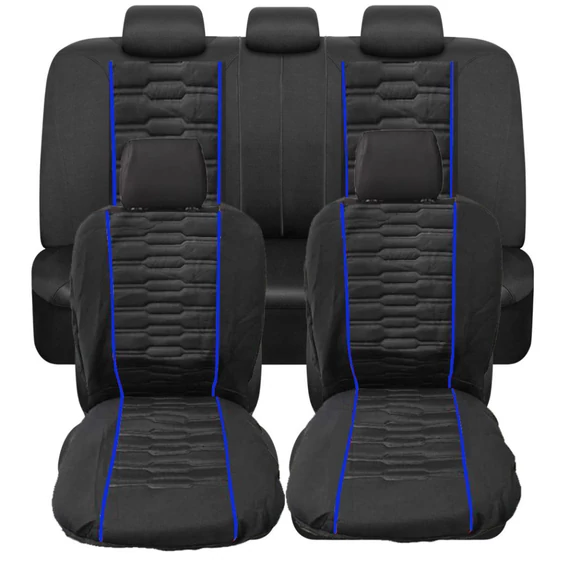 9 részes üléshuzat szett - légzsákos - fekete/kék csíkos - univerzális