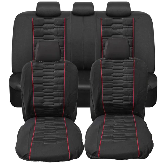 9 részes üléshuzat szett - légzsákos - fekete/piros csíkos - univerzális
