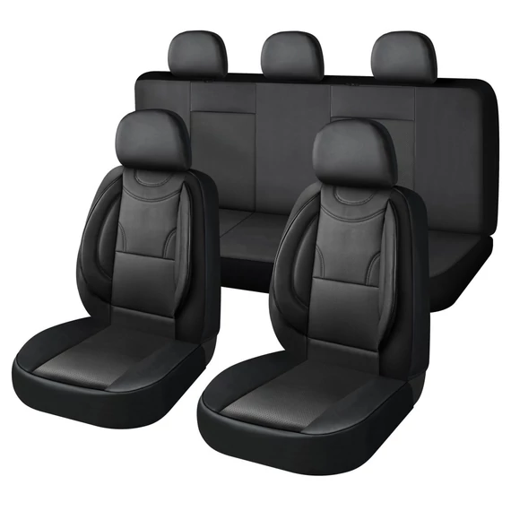11 részes univerzális műbőr üléshuzat szett – 2 helyen osztható, légzsákos – fekete