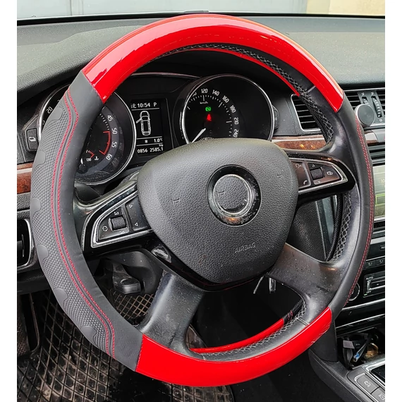 Műbőr kormányvédő - 38 cm - fekete-piros  - szintetikus