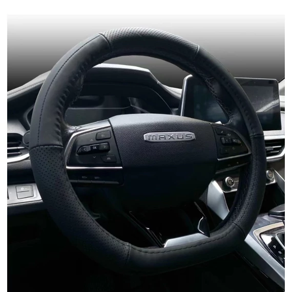 Autós kormányvédő - D forma - 38 cm - fekete bőr