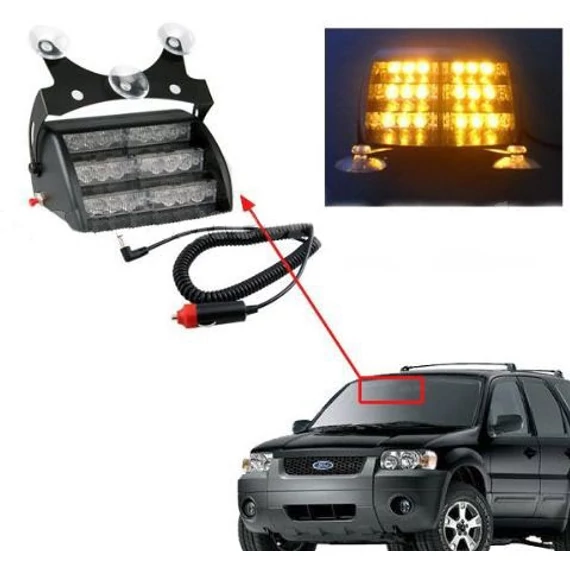 Szélvédő stroboszkóp - sárga - 4 funkciós - LED - szivargyújtós