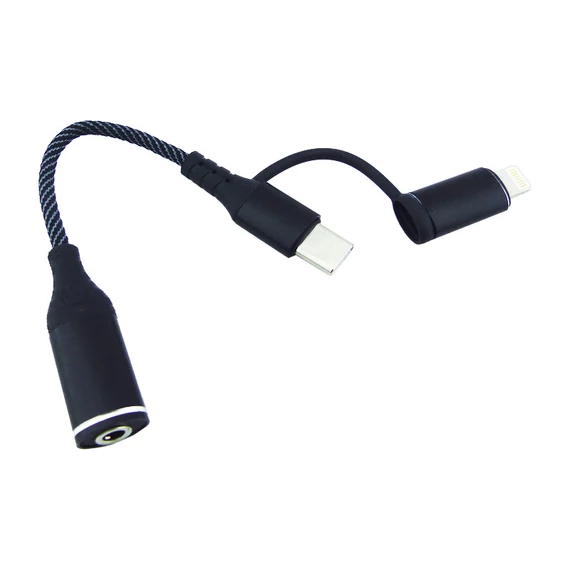2 az 1-ben USB-C / Lightning – 3,5 mm AUX adapter – audio jack átalakító
