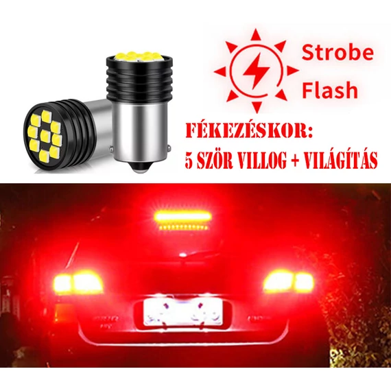 5× villogó LED izzó 1157 SMD-9 – fehér STROBE – 12V (2 db)