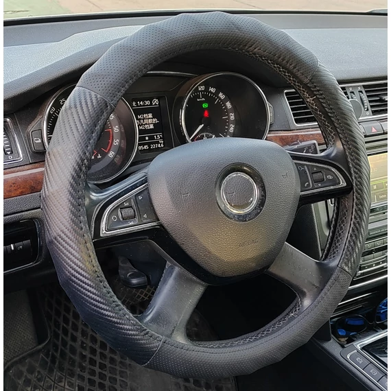 Műbőr kormányvédő - 38cm - fekete - szintetikus