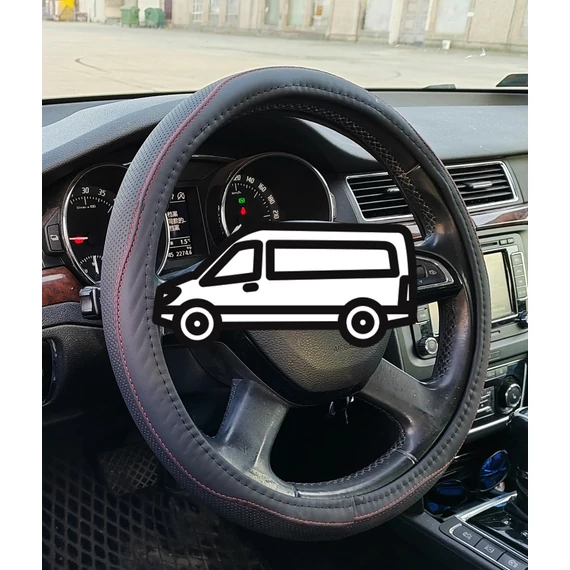 Műbőr kormányvédő - 42cm - fekete-piros - szintetikus