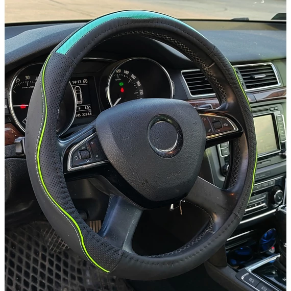 Univerzális kormányvédő - fekete-zöld - 38 cm - szintetikus