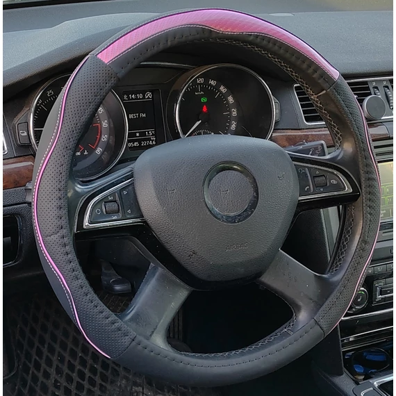 Univerzális kormányvédő - fekete-pink - 38 cm - szintetikus