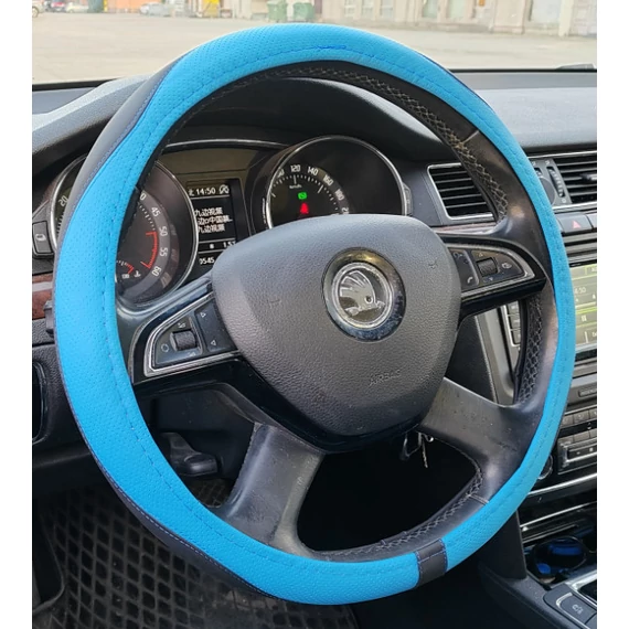 Univerzális műbőr kormányvédő - kék - 38 cm - szintetikus