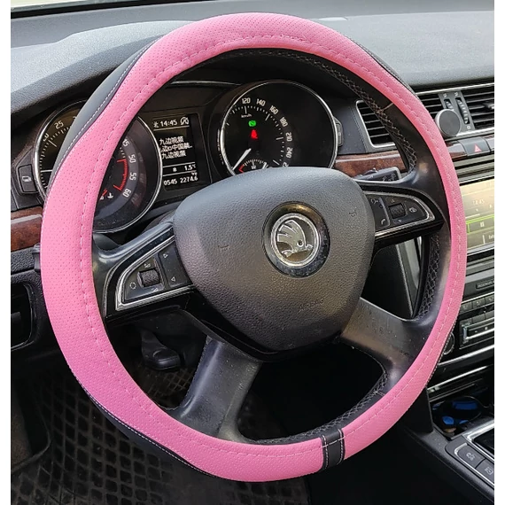 Univerzális műbőr kormányvédő - pink - 38 cm - szintetikus