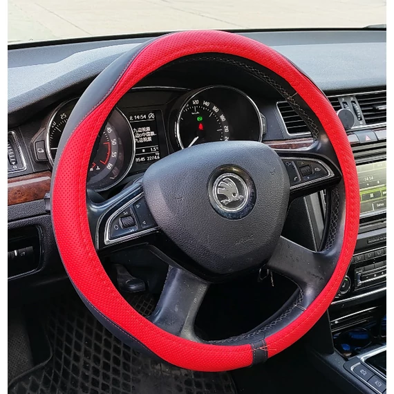 Univerzális műbőr kormányvédő - piros - 38 cm - szintetikus