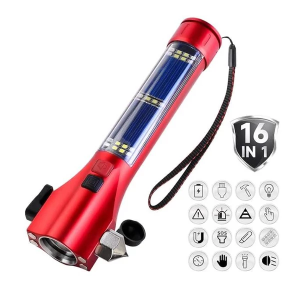 Multifunkciós szolár LED kézilámpa – 9 funkciós – 1500 mAh – powerbank funkció