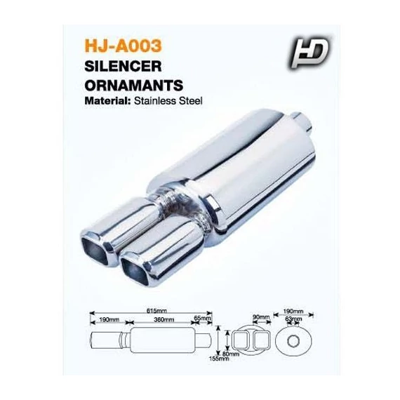 Kipufogódob rozsdamentes acél - dupla négyzet vég