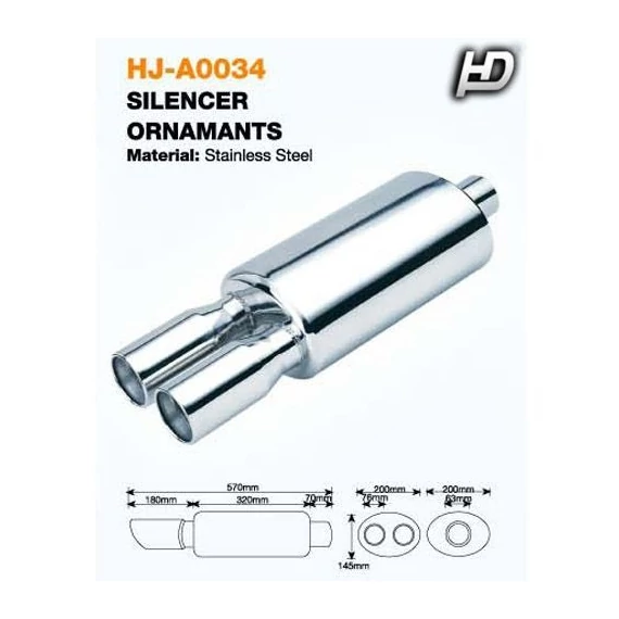 Kipufogódob rozsdamentes acél - ovális dupla vég