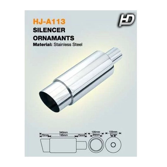 Kipufogódob rozsdamentes acél - kerek csapott vég 340 mm