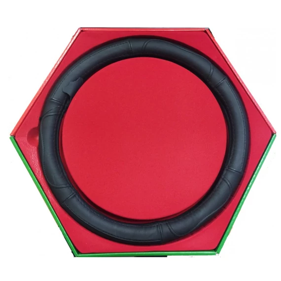 Valódi bőr kormányvédő - csavart mintás - fekete - 36-38 cm