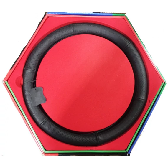 Valódi bőr kormányvédő - lyukacsos mintás - fekete - 36-38 cm