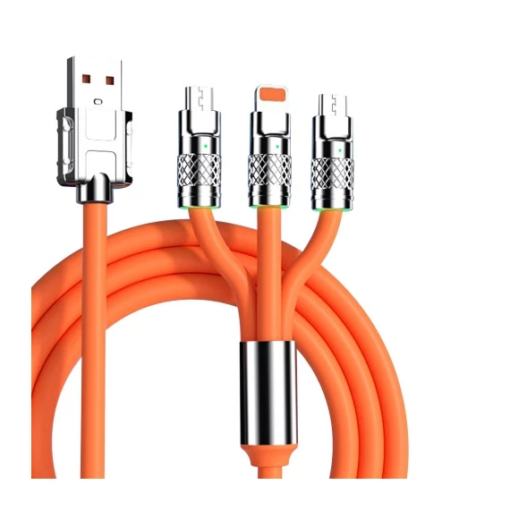 3 az 1-ben szilikon gyorstöltő adatkábel – 6A – 12–24V – 120W