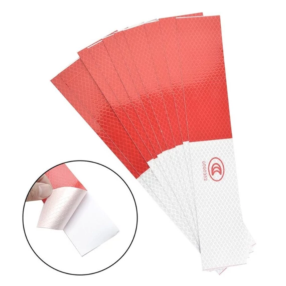 Fényvisszaverő csík piros–fehér – 10 db – 30×5 cm – öntapadós
