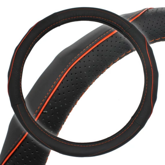 Valódi bőr kormányvédő - fekete-narancs - 38 cm