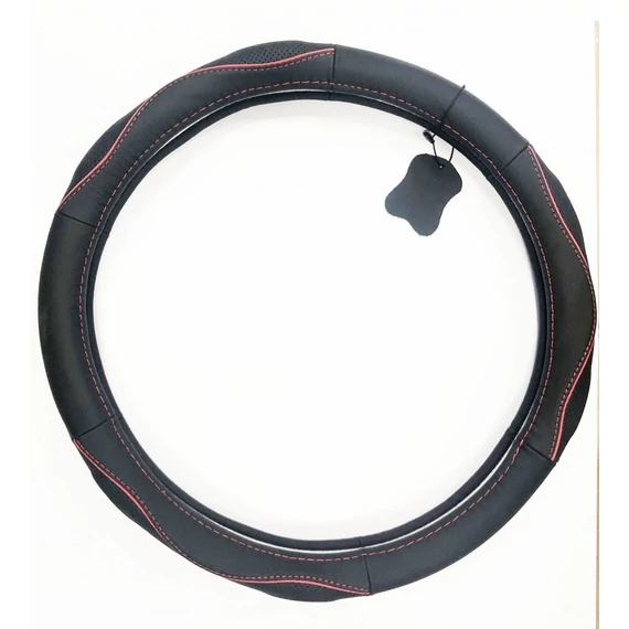 Valódi bőr kormányvédő - SPORT - fekete-piros - 38 cm