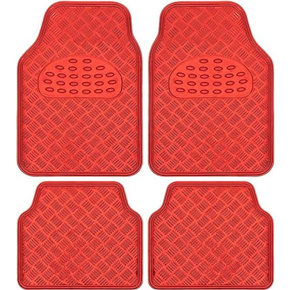 Alumíniumhatású univerzális gumiszőnyeg szett autóba 4 db – Piros