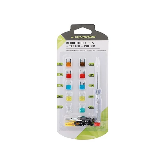 Penge biztosíték készlet MINI - 10 db - voltmérő 6-24V - megfogó