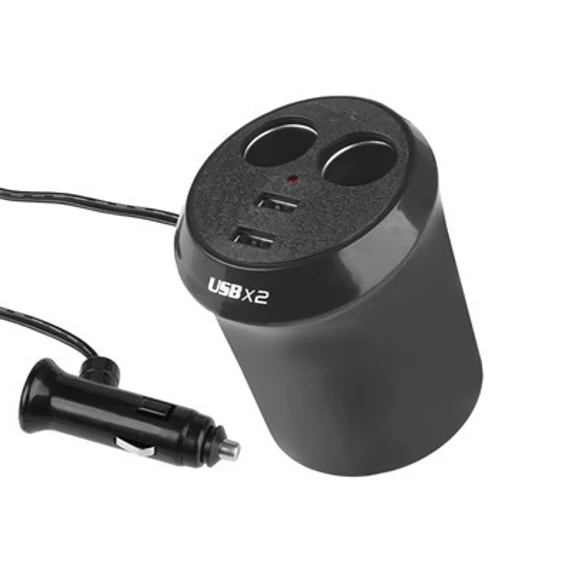 Kettes szivargyújtó elosztó + 2 USB - 12/24V - 1000mA