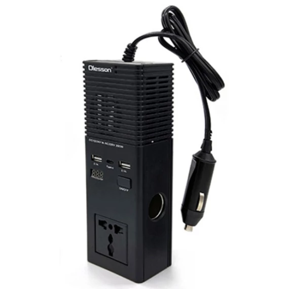 12/24V autós inverter 200W – 220V átalakító (2 hálózati aljzat, USB, Type-C)