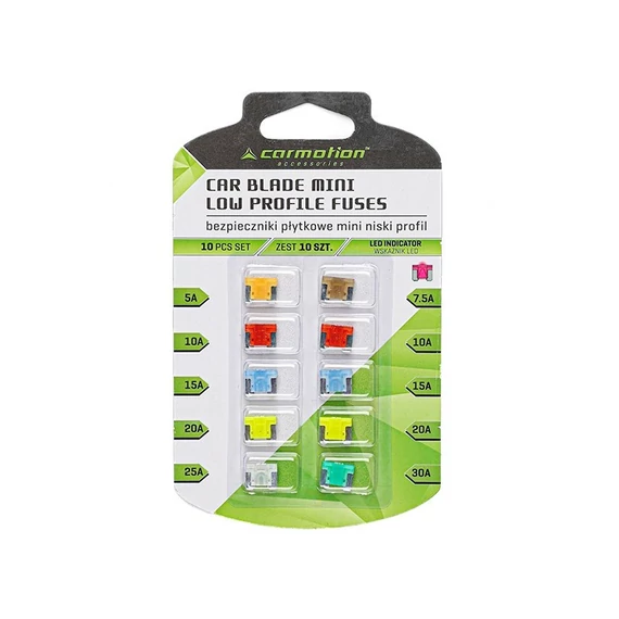 Penge biztosíték készlet MINI LOW PROFILE - LED jelző - 10 db - 5A-30A