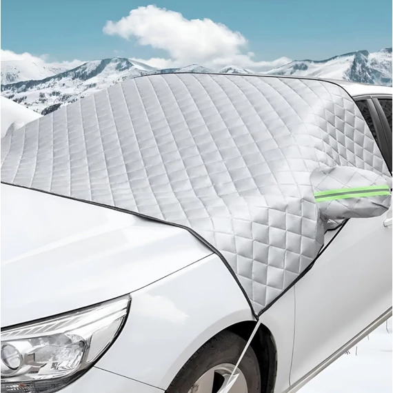 3 rétegű mágneses szélvédő takaró – thermo védelem – visszapillantóra – fényvisszaverő csíkkal – 10 mágnessel