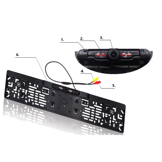 Rendszámtábla keret tolatókamera - éjjellátó - CMOS - 135° - 12V