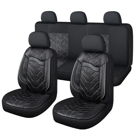 11 részes univerzális műbőr + szövet autó üléshuzat szett – légzsák kompatibilis – fekete/fehér