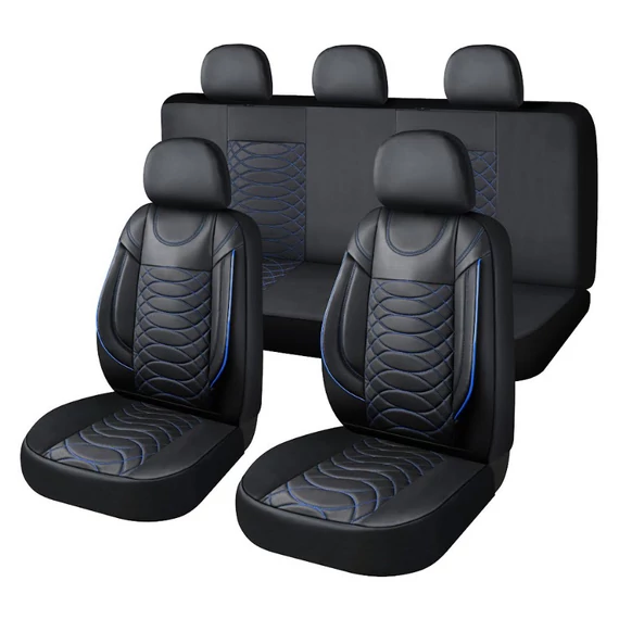11 részes univerzális műbőr autó üléshuzat szett – légzsák kompatibilis – fekete/kék
