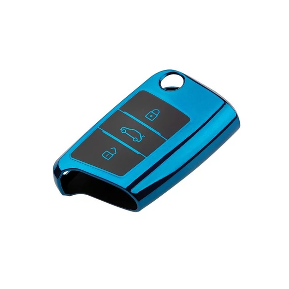 Autókulcs tok - VW Seat Skoda - blue chrome kulcsvédő