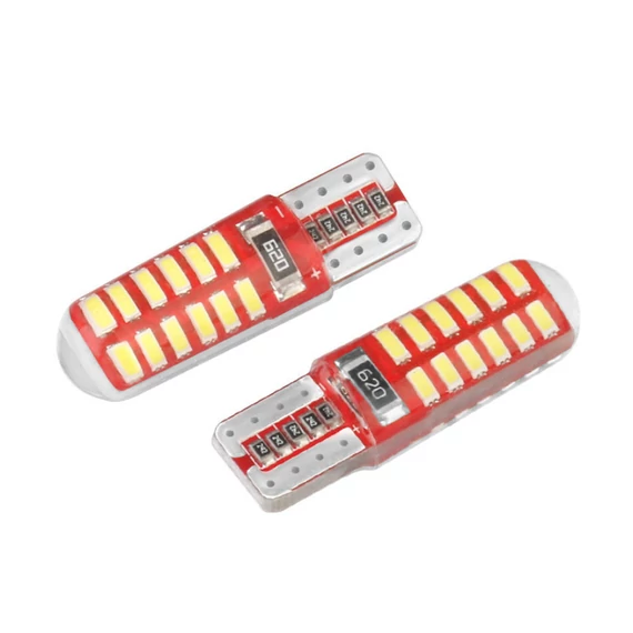 T10 LED izzó 24x3014 SMD CANBUS szilikon fehér 2db