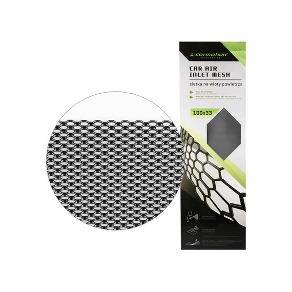 Tuning díszrács - méhsejt mintás - fekete alumínium - 100x33 cm