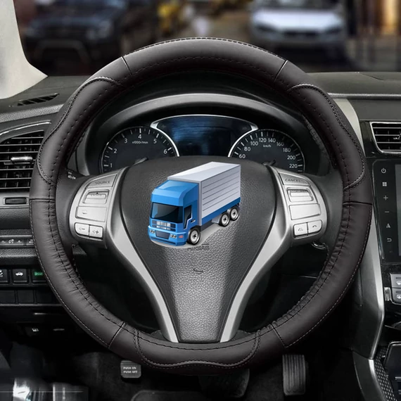 Teherautós valódi bőr kormányvédő - fekete - 49 cm