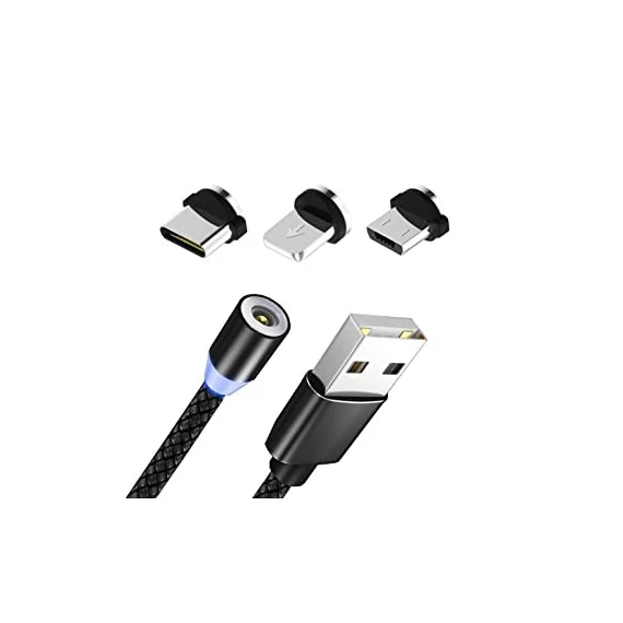 Mágneses USB töltőkábel - 1m - 3 csatlakozó fej