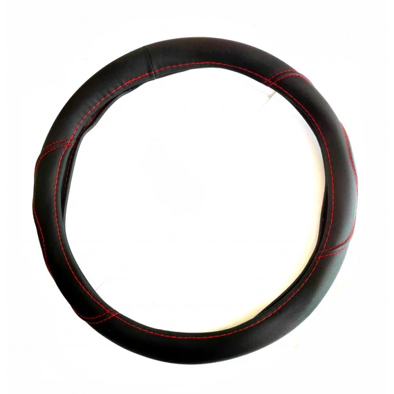 Bőrhatású kormányvédő 38 cm - piros varrással