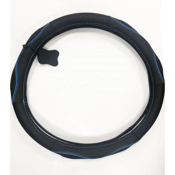 Valódi bőr kormányvédő - SPORT - fekete-kék - 38 cm