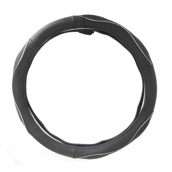 Valódi bőr kormányvédő - SPORT - fekete-ezüst - 38 cm