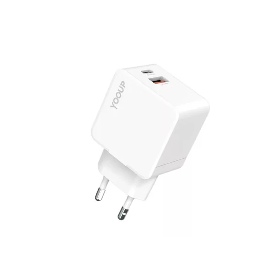 YOOUP dupla hálózati töltő - 30W - USB + Type-C