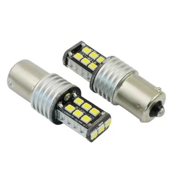 BA15s LED izzó - 15 SMD - CANBUS - fehér - 12V - pár