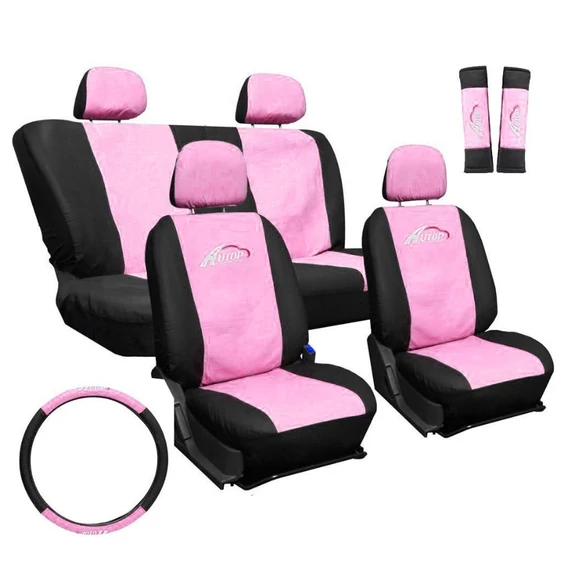 Univerzális üléshuzat szett - 11 részes - rózsaszín-fekete